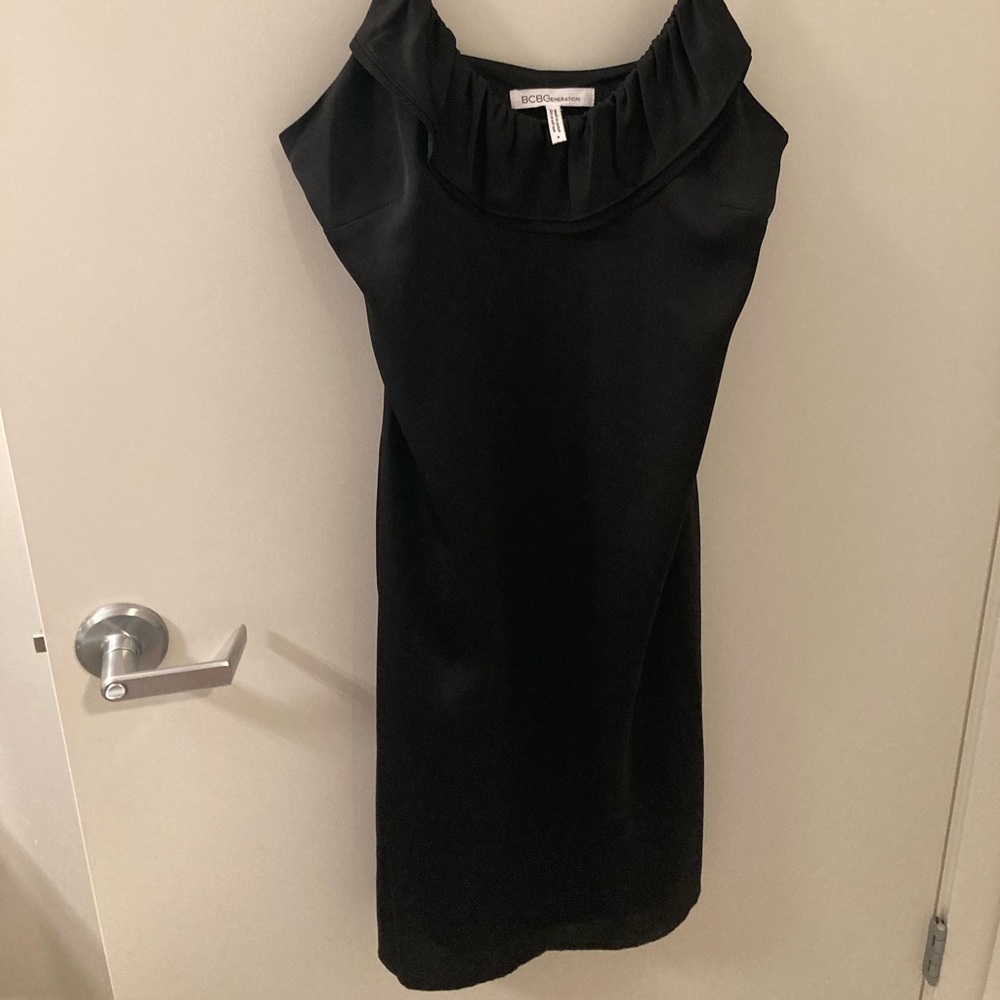 BCBGeneration Dress 8 Womens Slip Black Ruffle Party Cocktail Straps Sleeveless